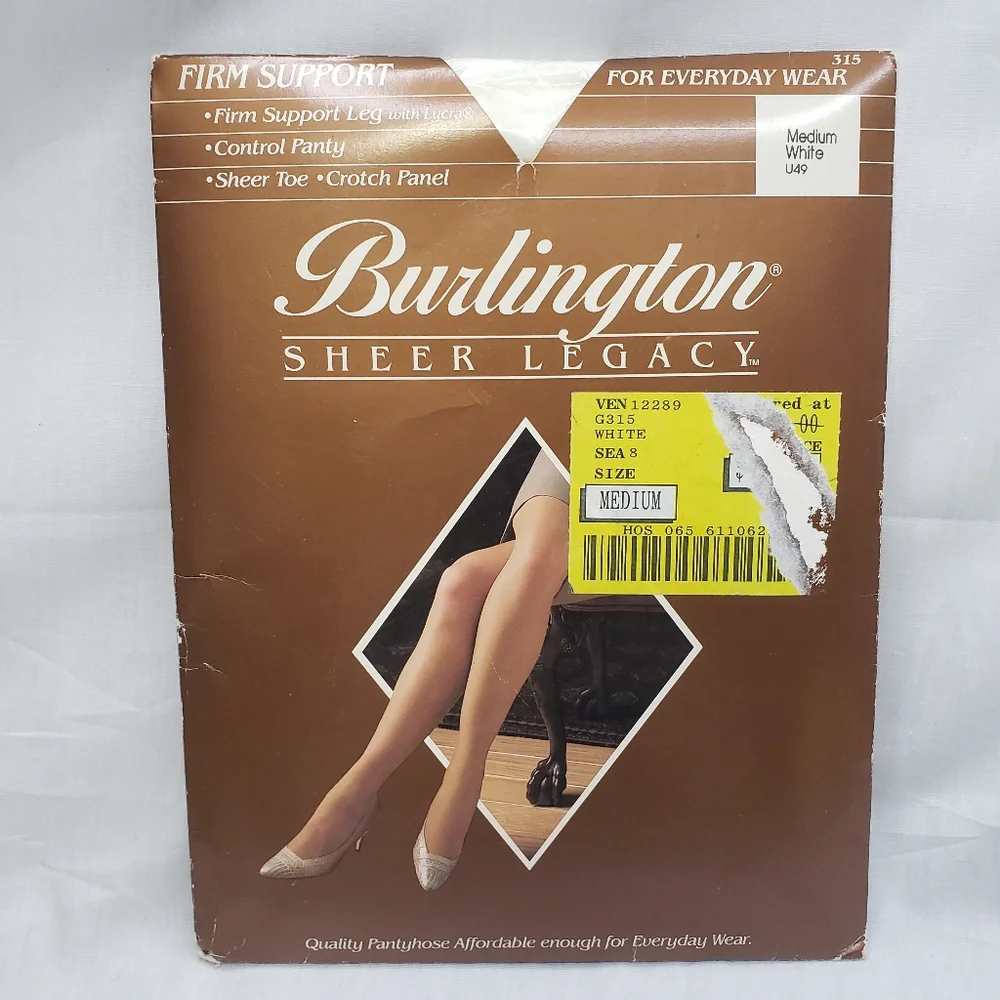Sheer Legacy Hosiery Size Medium White Pantyhose Firm Control Top Sheer Toe